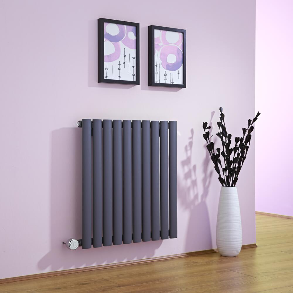 Design Heizkörper Elektrisch Horizontal Einlagig Anthrazit 635mm x 595mm inkl. ein 600W Heizelement - Revive