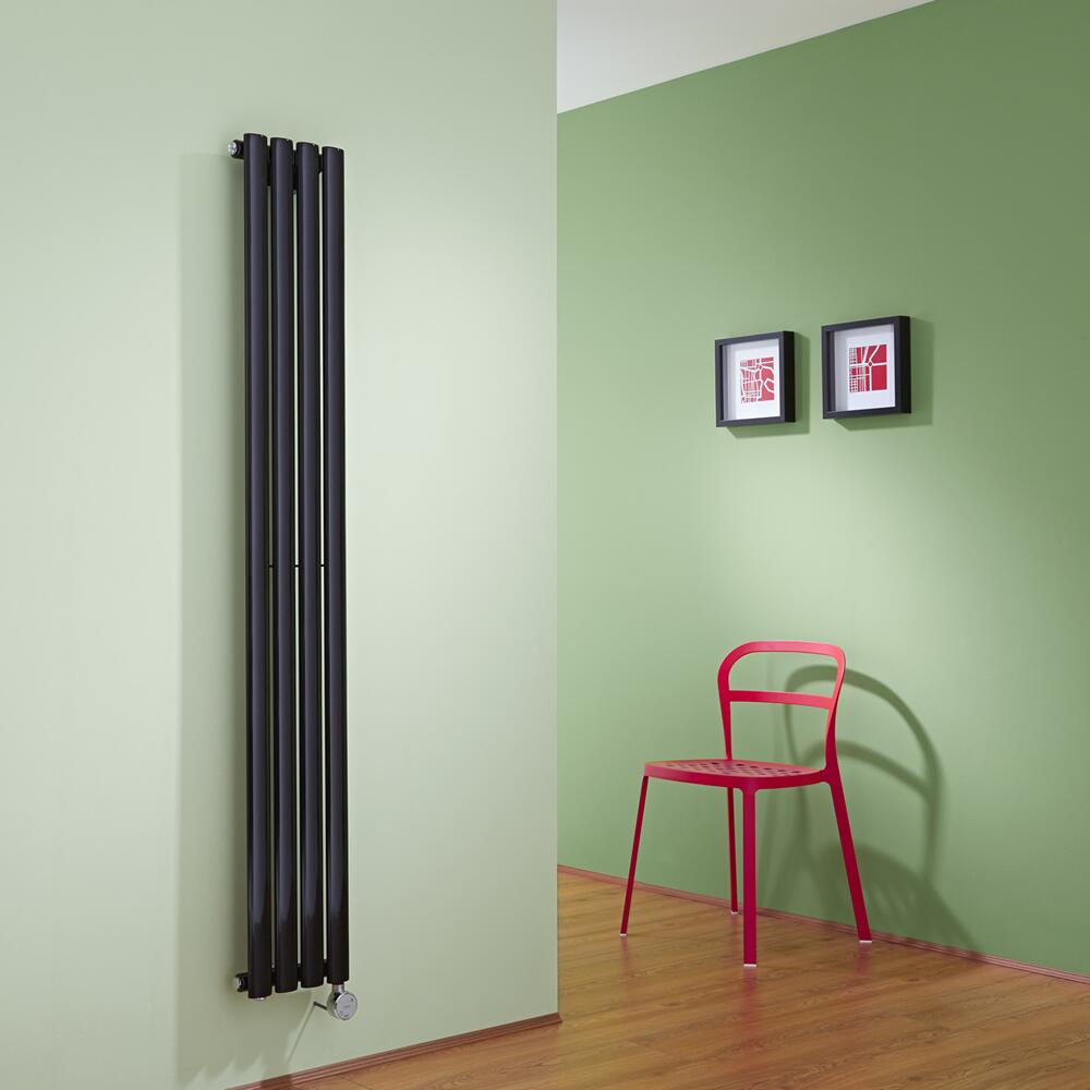 Design Heizkörper Elektrisch Vertikal Einlagig Schwarz 1600mm x 236mm inkl. ein 600W Heizelement - Revive