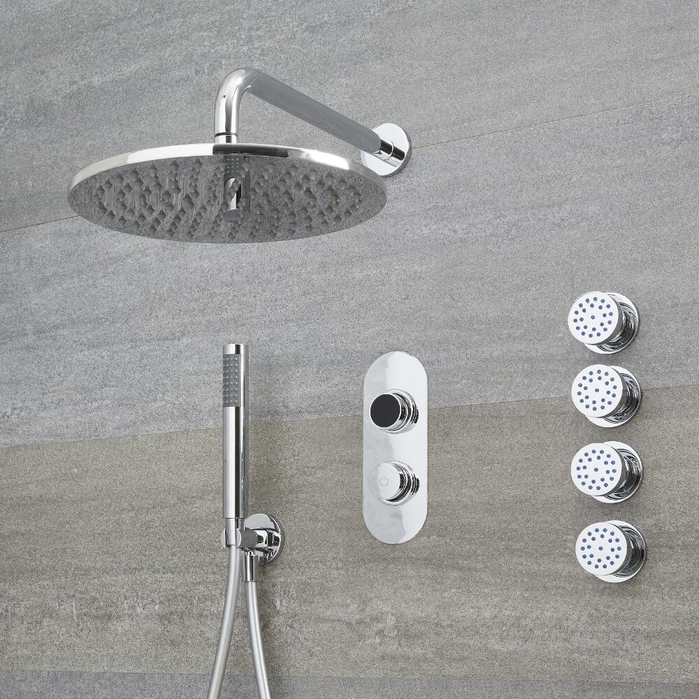 Digitale Dusche für drei Funktionen, inkl. rundem Duschkopf zur Wandmontage und Körperdüsen - Narus