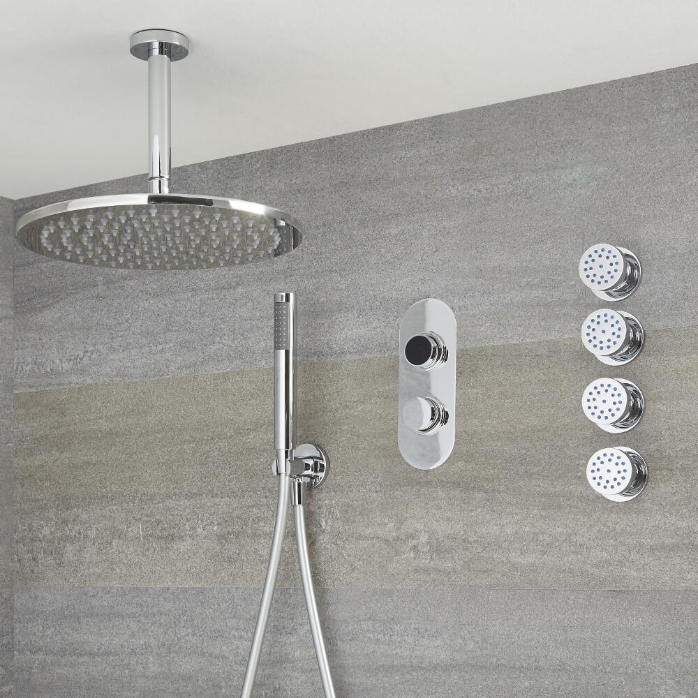 Digitale Dusche für drei Funktionen, inkl. rundem Duschkopf zur Deckenmontage und Körperdüsen - Narus