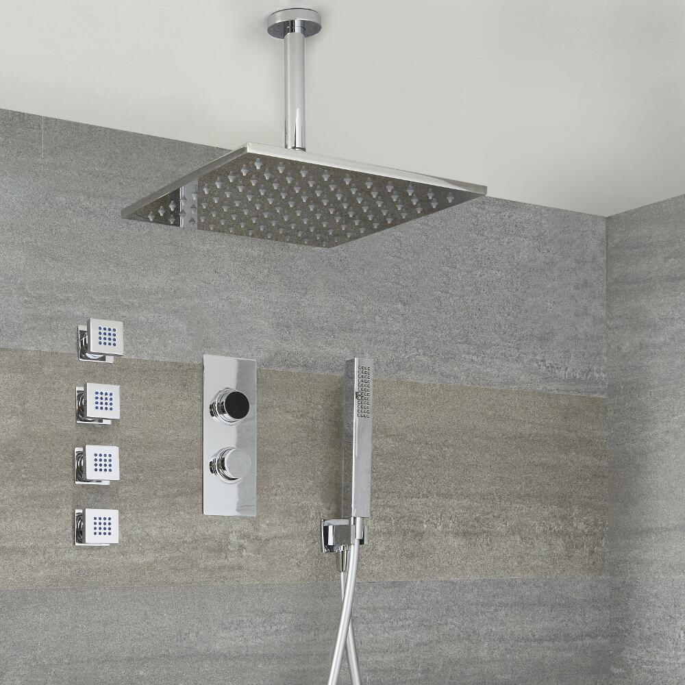 Digitale Dusche für drei Funktionen, inkl. quadratischem Duschkopf zur Deckenmontage und Körperdüsen - Narus