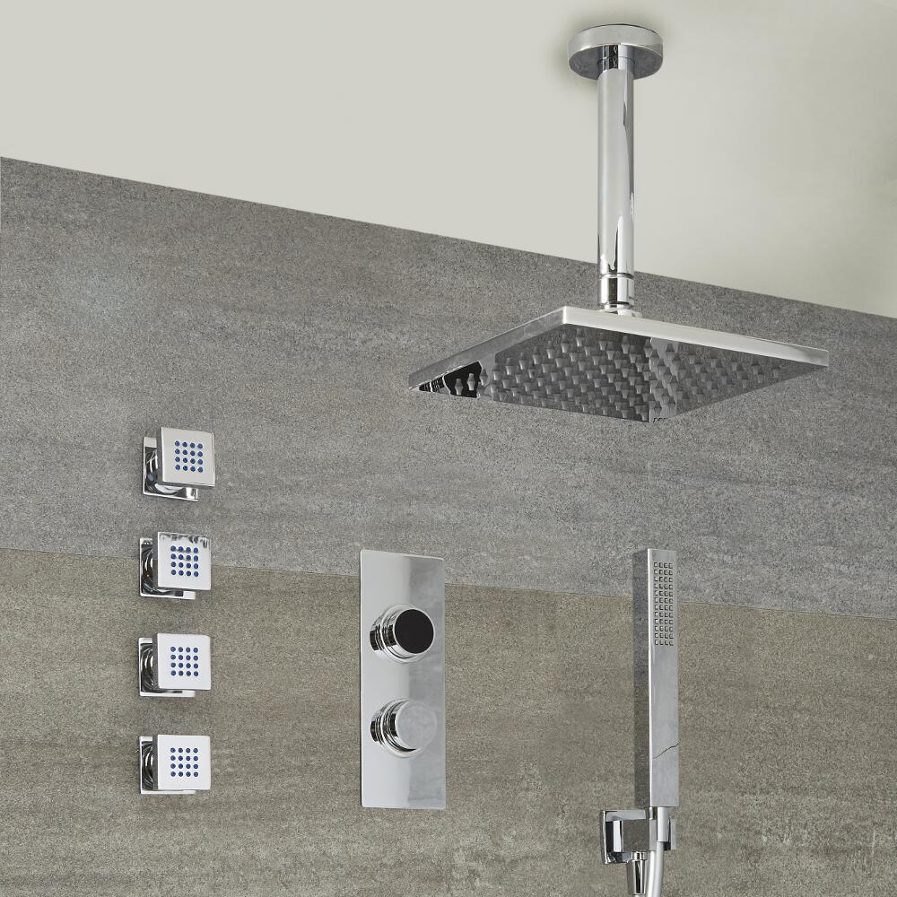 Digitale Dusche für drei Funktionen, inkl. quadratischem 400mm Duschkopf zur Deckenmontage und Körperdüsen - Narus