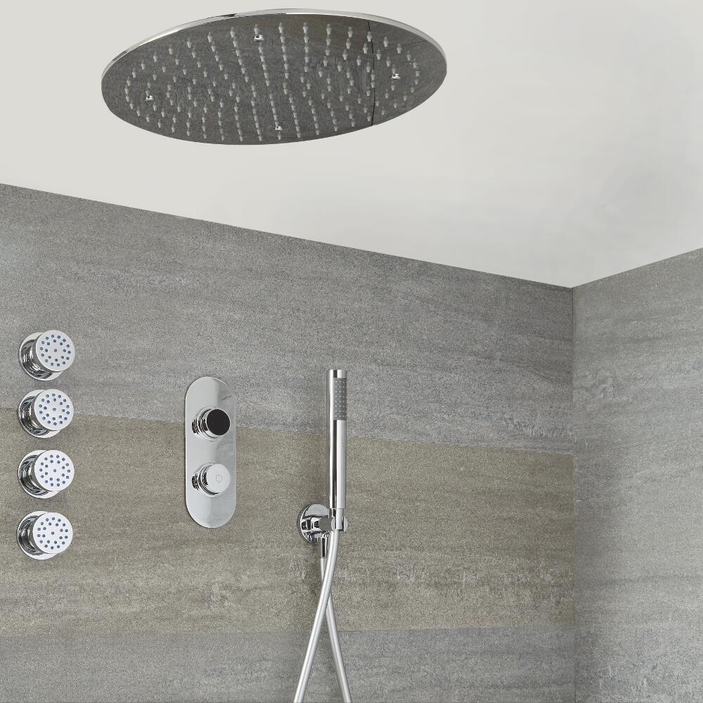 Digitale Dusche für drei Funktionen, inkl. rundem Unterputzduschkopf zur Deckenmontage und Körperdüsen - Narus