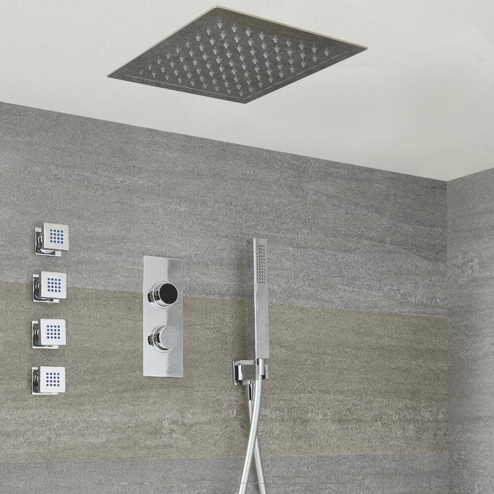 Digitale Dusche für drei Funktionen, inkl. quadratischem 280mm Unterputzduschkopf zur Deckenmontage und Körperdüsen - Narus