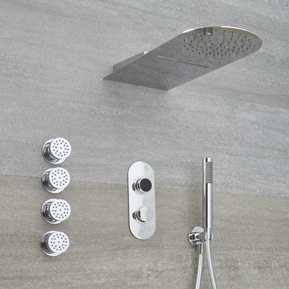 Digitale Dusche für drei Funktionen, inkl. Duschkopf mit Wasserfallausguss und Körperdüsen - Narus