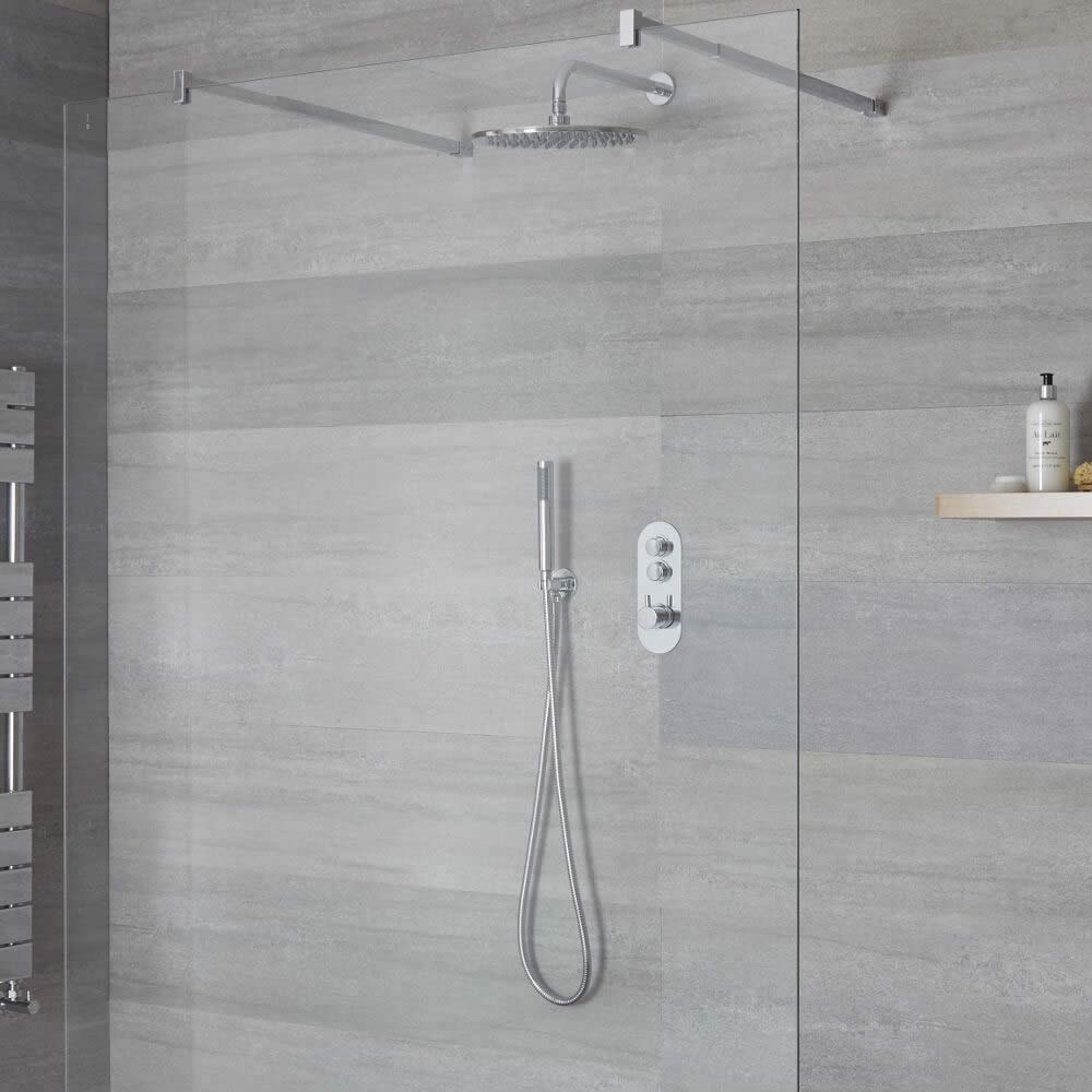 Duscharmatur mit Drucktasten 2 Funktionen, inkl. Handbrause und 300mm Regenduschkopf - Idro