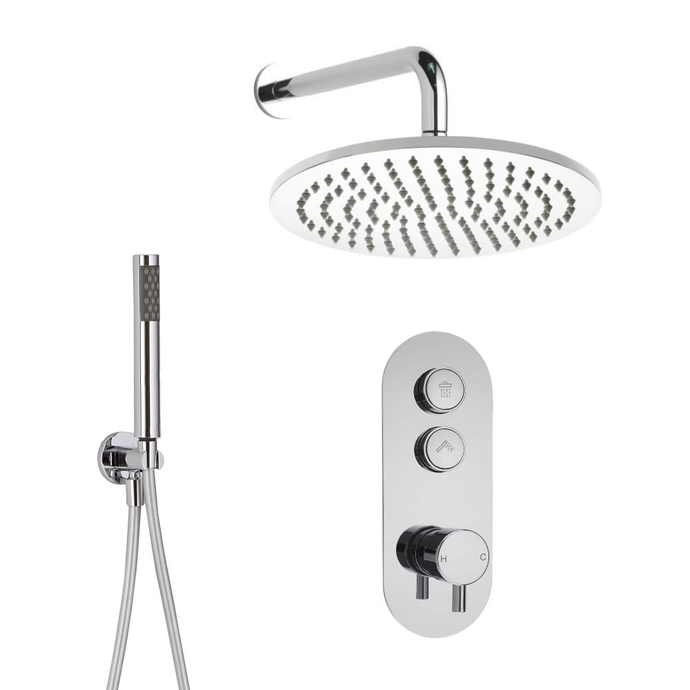 Duscharmatur mit Drucktasten 2 Funktionen, inkl. Handbrause und 300mm Regenduschkopf - Idro