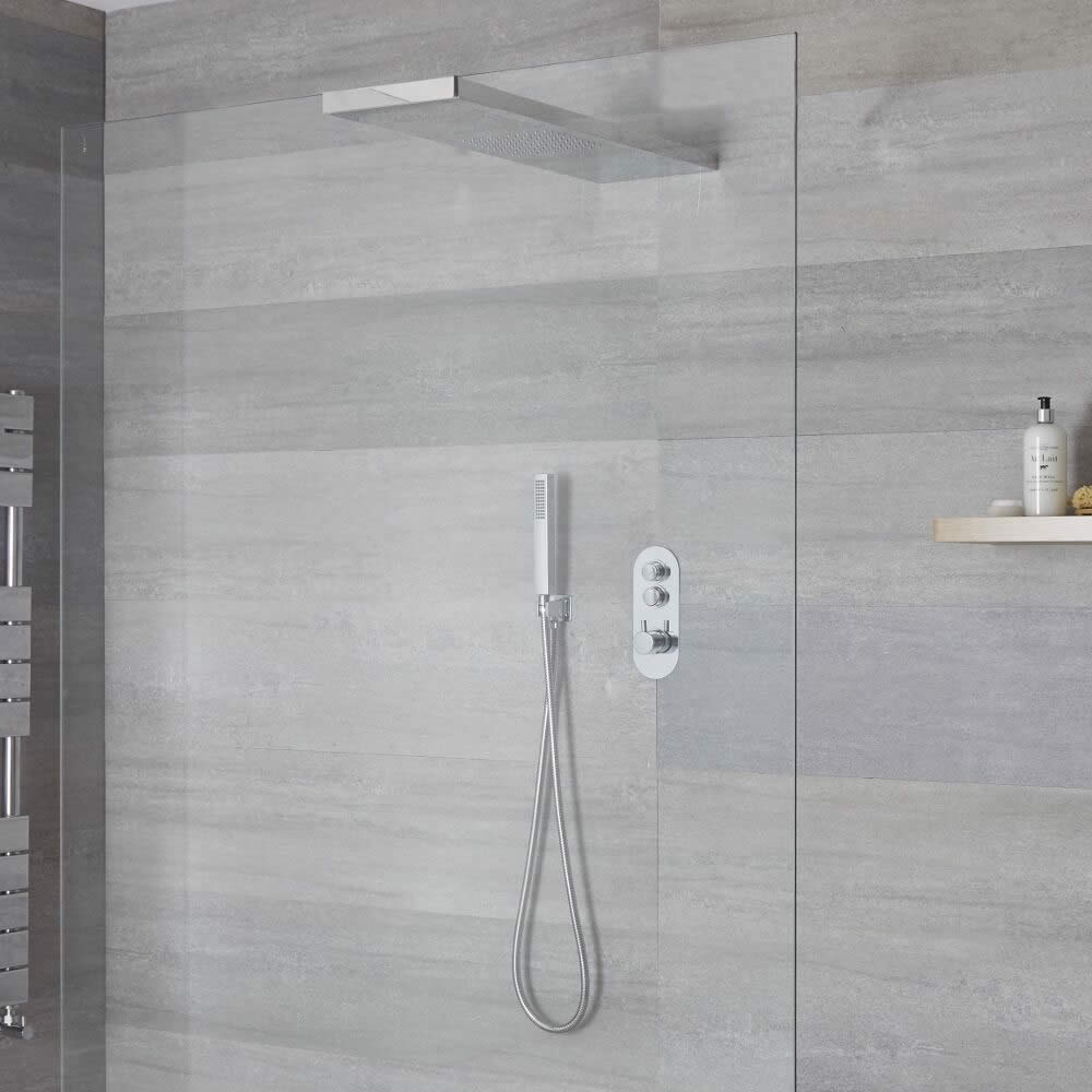 Duscharmatur mit Drucktasten 2 Funktionen, inkl. Handbrause und Glas greifendem Duschkopf - Idro