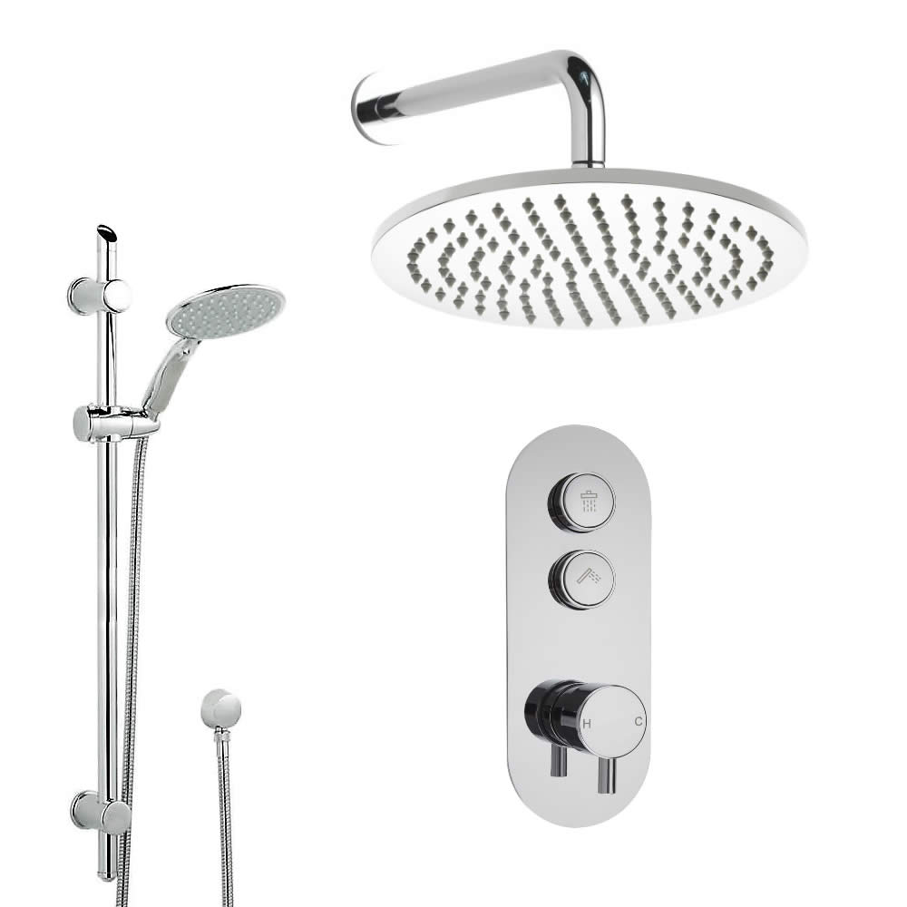 Duscharmatur mit Drucktasten 2 Funktionen, inkl. Duschstange und 300mm Duschkopf Wandmontage- Idro