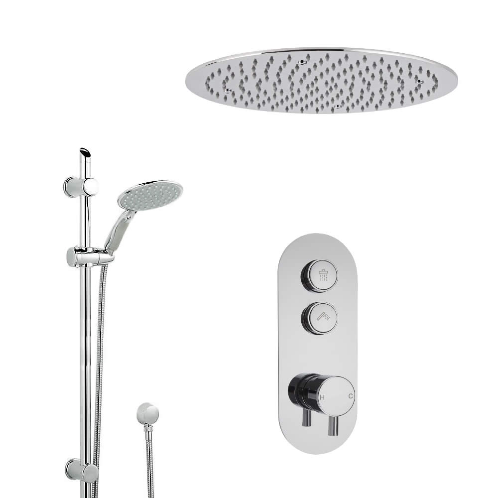 Duscharmatur mit Drucktasten 2 Funktionen, inkl. Duschstange und 400mm Unterputzduschkopf- Idro