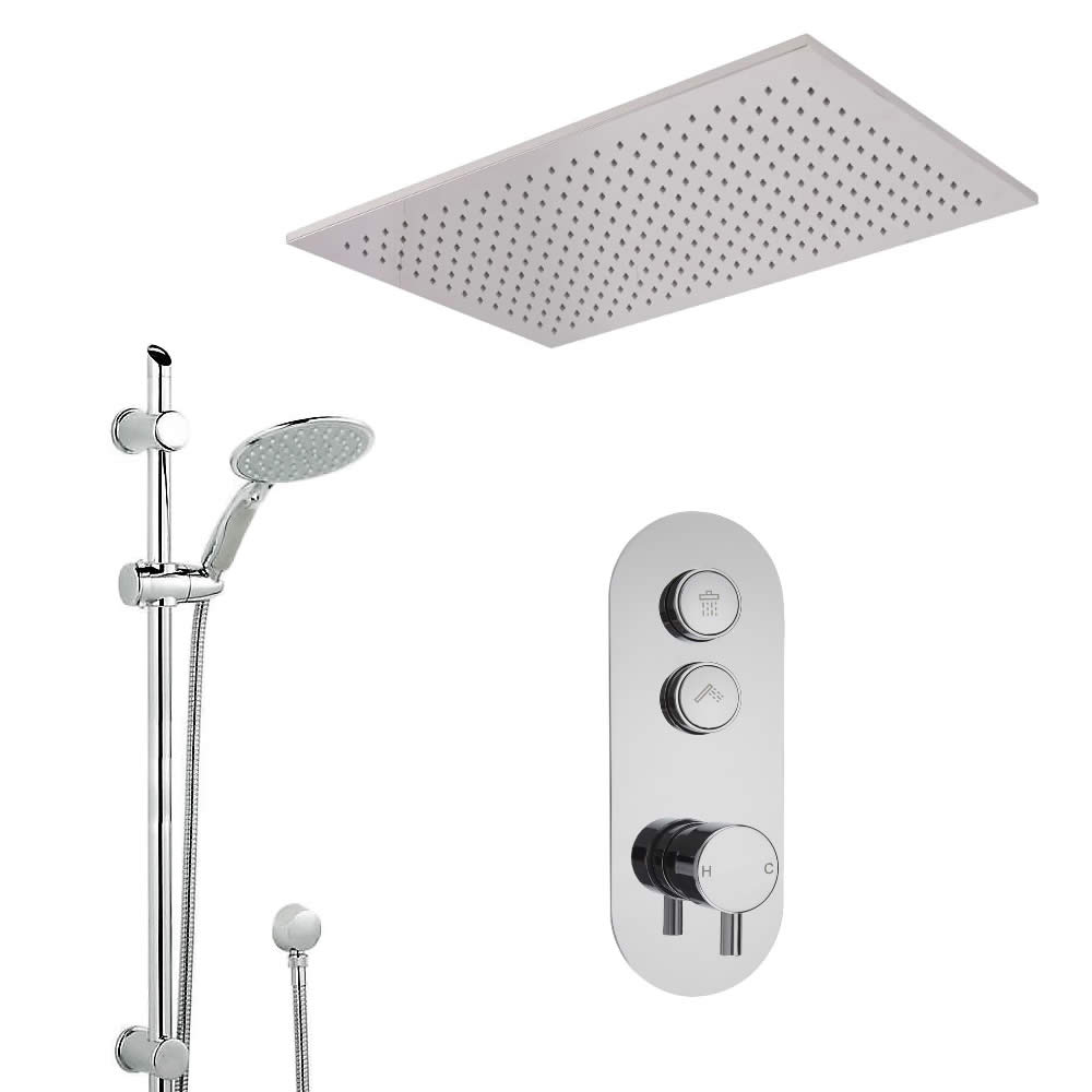 Duscharmatur mit Drucktasten 2 Funktionen, inkl. Duschstange und Duschkopf Deckenmontage - Idro