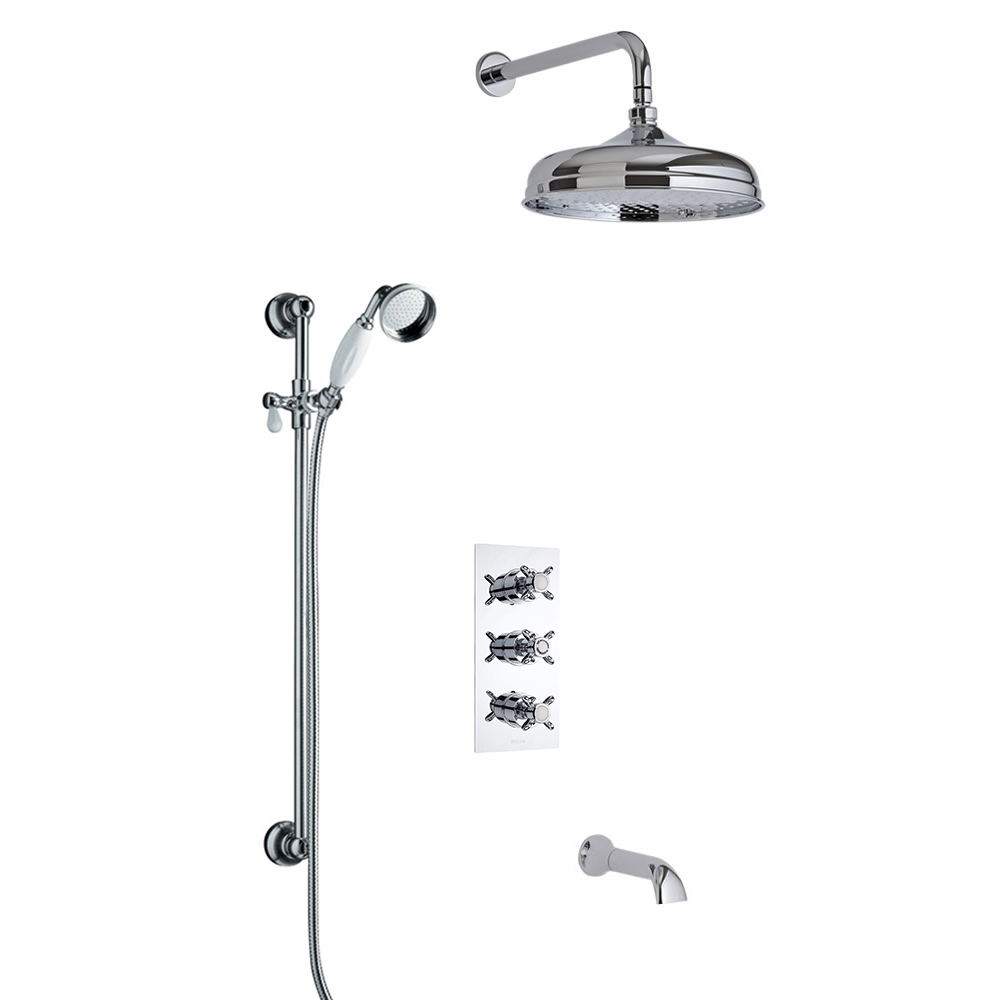 Triple Unterputzarmatur Nostalgie mit Funktionswechsler inkl. Duschstange, Wanneneinlauf & 150 mm Duschkopf - Vico