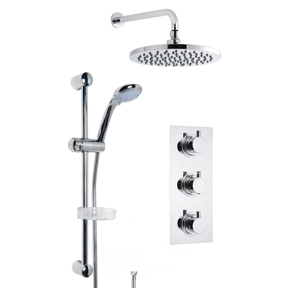 Moderne Triple Armatur inkl. Duschstange & Duschkopf Wandmontage