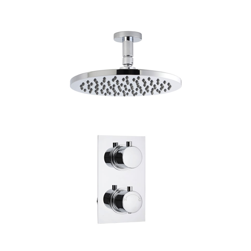 Moderne Twin Armatur runde Griffe Unterputz mit Duschkopf Deckenmontage