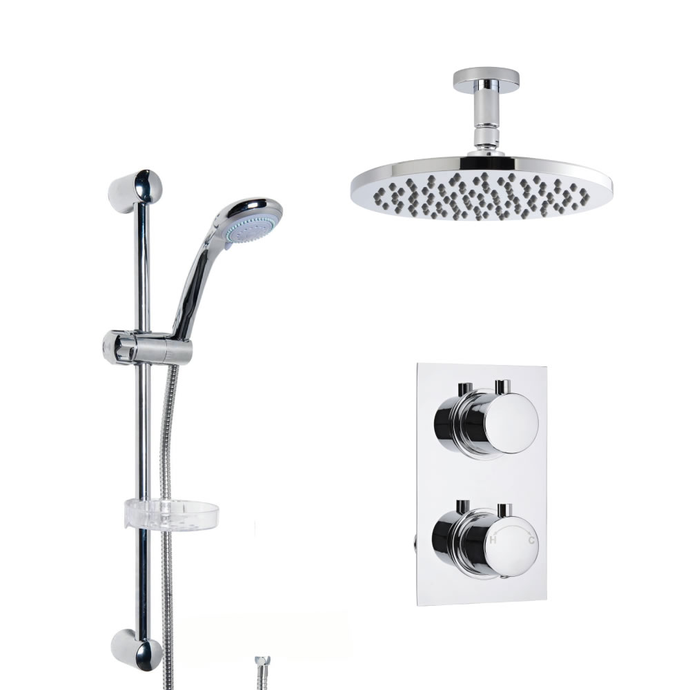 Moderne Twin Armatur mit Funktionswechsler inkl. Duschstange & Duschkopf Deckenmontage