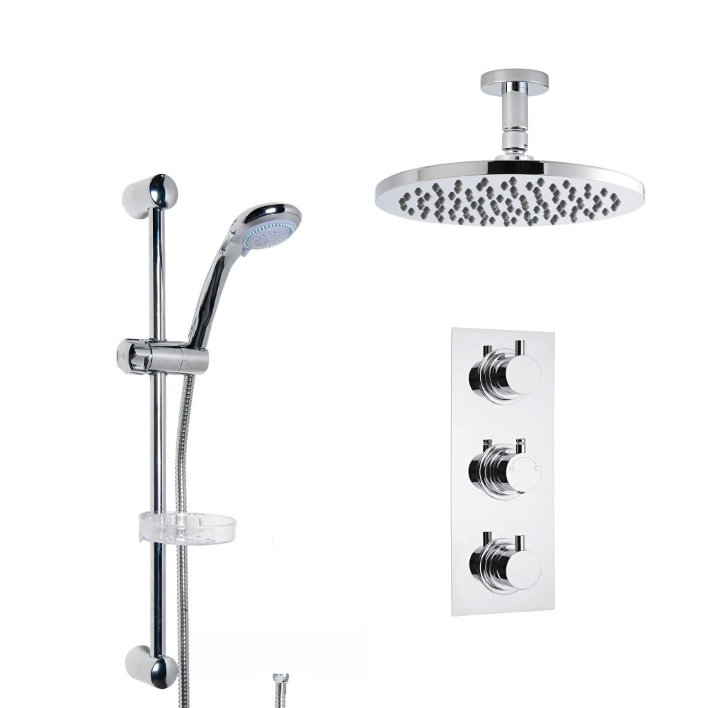Moderne Triple Armatur inkl. Duschstange & Duschkopf Deckenmontage