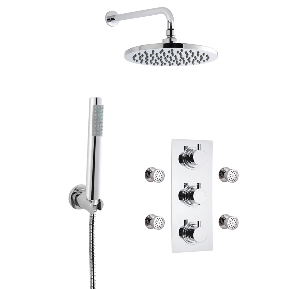 Moderne Triple Armatur mit Funktionswechsler inkl. Handbrause, Düsen & Duschkopf Wandmontage