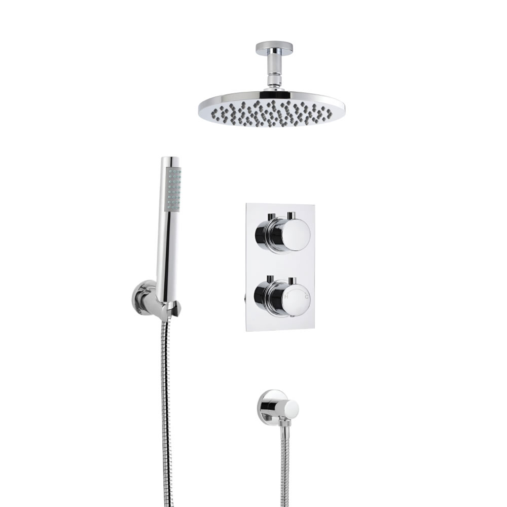 Moderne Twin Armatur mit Funktionswechsler inkl. Handbrause & Duschkopf Deckenmontage