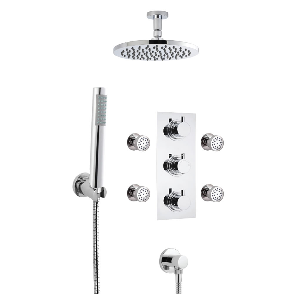 Moderne Triple Armatur mit Funktionswechsler inkl. Handbrause, Düsen & Duschkopf Deckenmontage