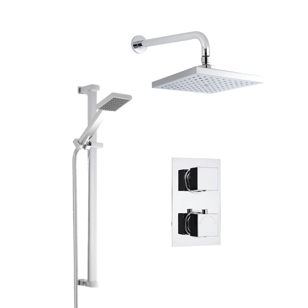 Moderne Twin Armatur mit Funktionswechsler inkl. Duschstange & ABS Duschkopf Wandmontage