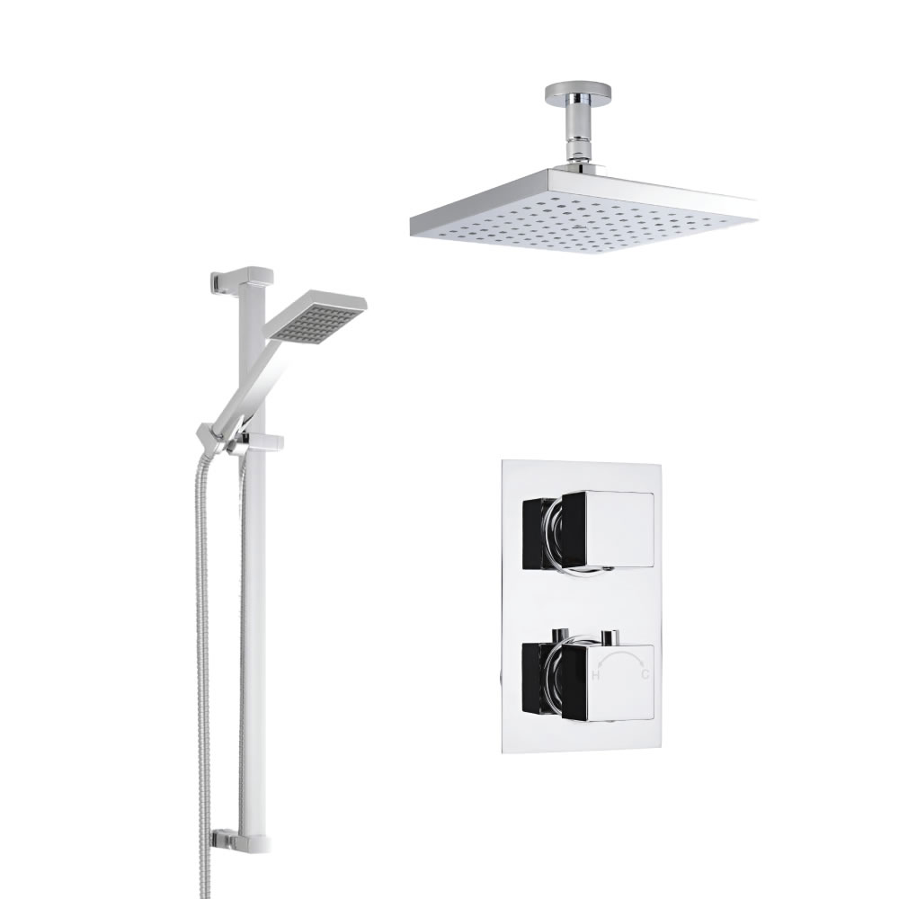 Moderne Twin Armatur mit Funktionswechsler inkl. Duschstange & ABS Duschkopf Deckenmontage