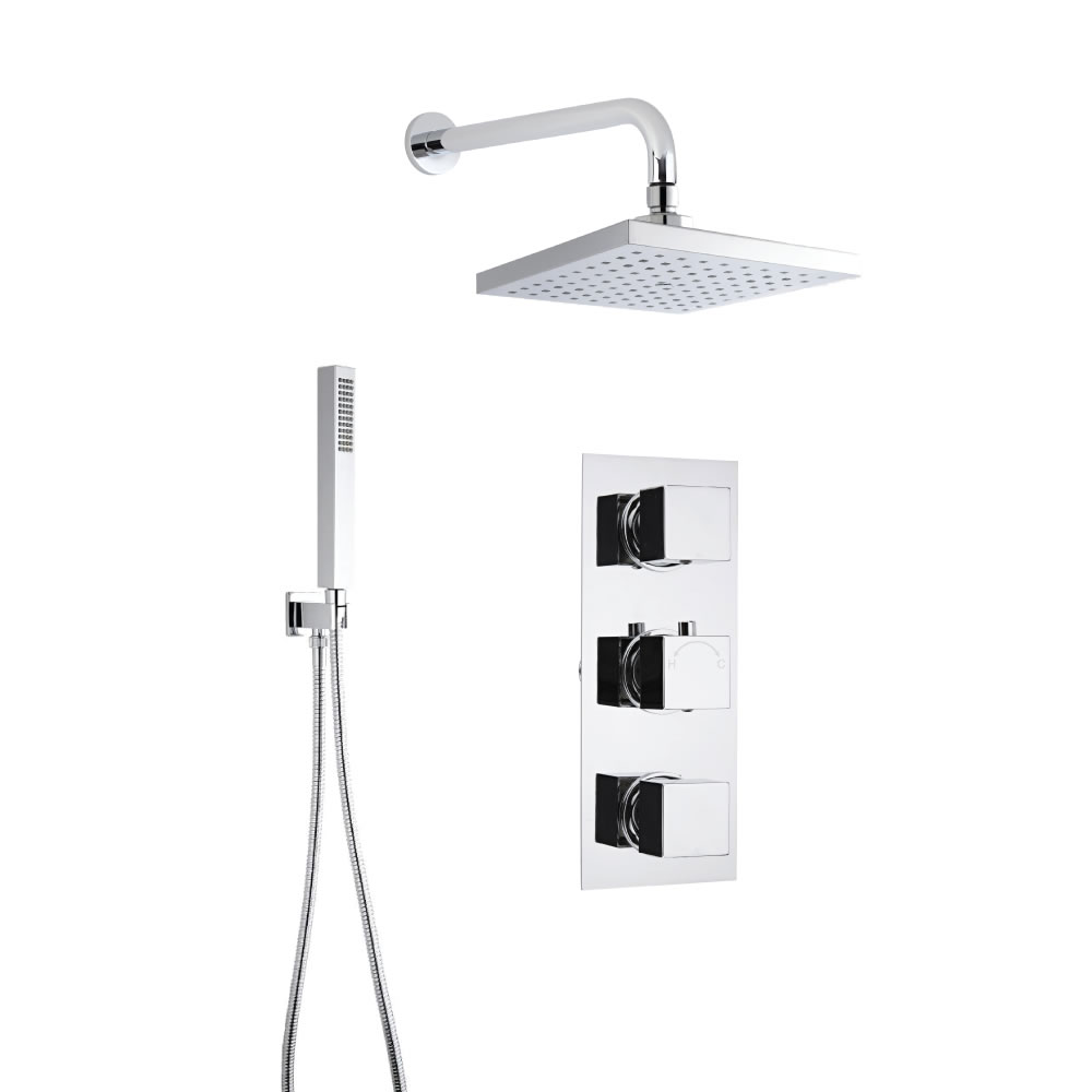 Moderne Triple Armatur inkl. Duschstange & Handbrause Wandmontage