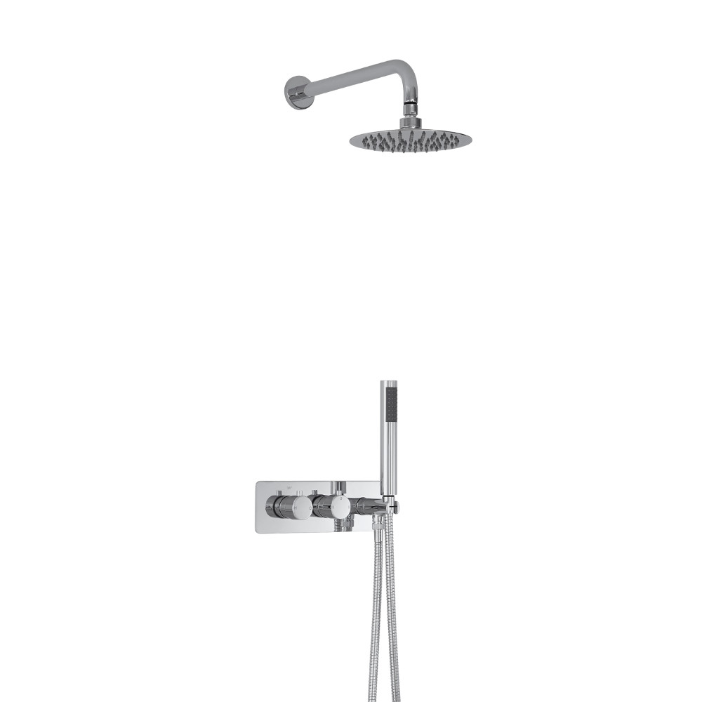 Twin Duscharmatur Unterputz Rund mit Handbrause & 200mm Duschkopf Wandmontage - Mirage