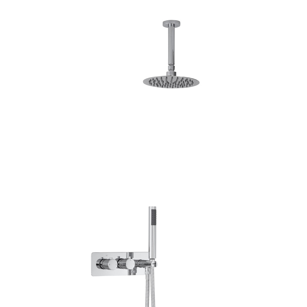 Twin Duscharmatur Unterputz Rund mit Handbrause & 200mm Duschkopf Deckenmontage - Mirage