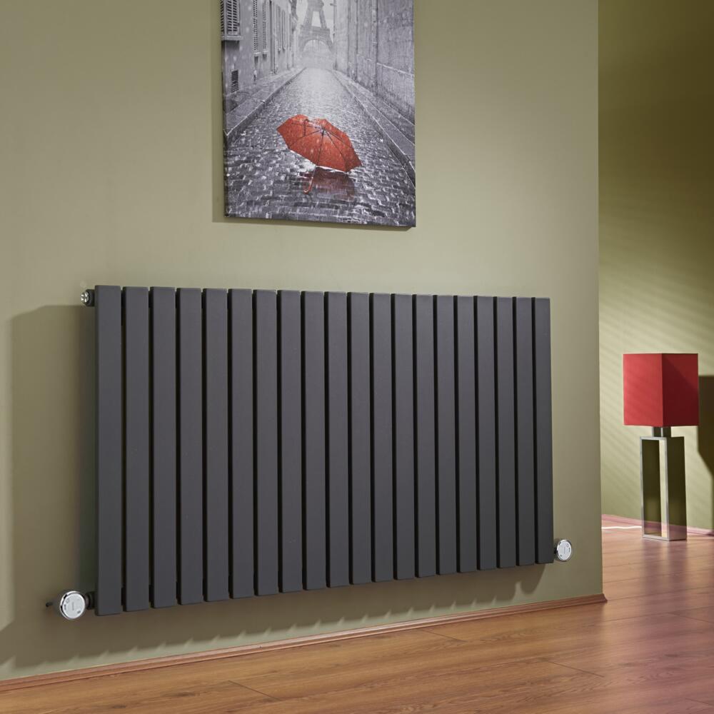 Design Heizkörper Elektrisch Horizontal Einlagig Anthrazit 635mm x 1180mm inkl. 2x 600W Heizelemente - Sloane