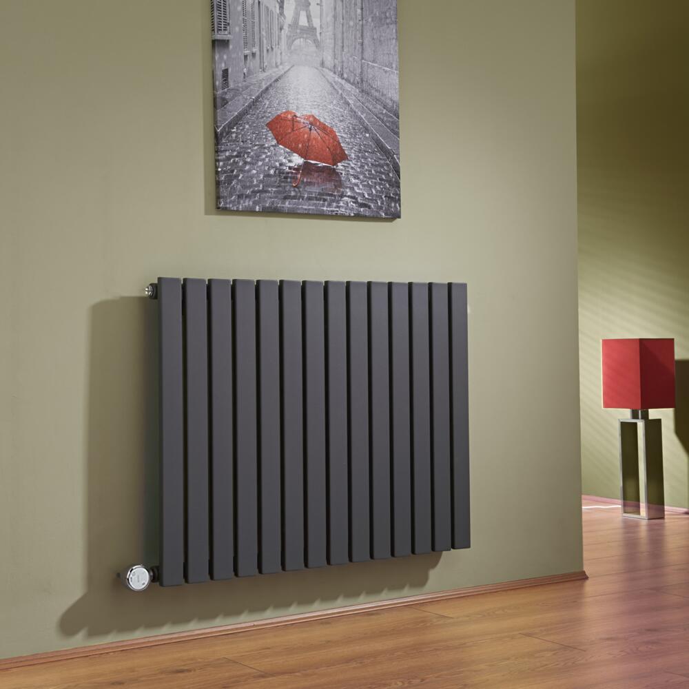 Design Heizkörper Elektrisch Horizontal Einlagig Anthrazit 635mm x 834mm inkl. ein 1000W Heizelement - Sloane