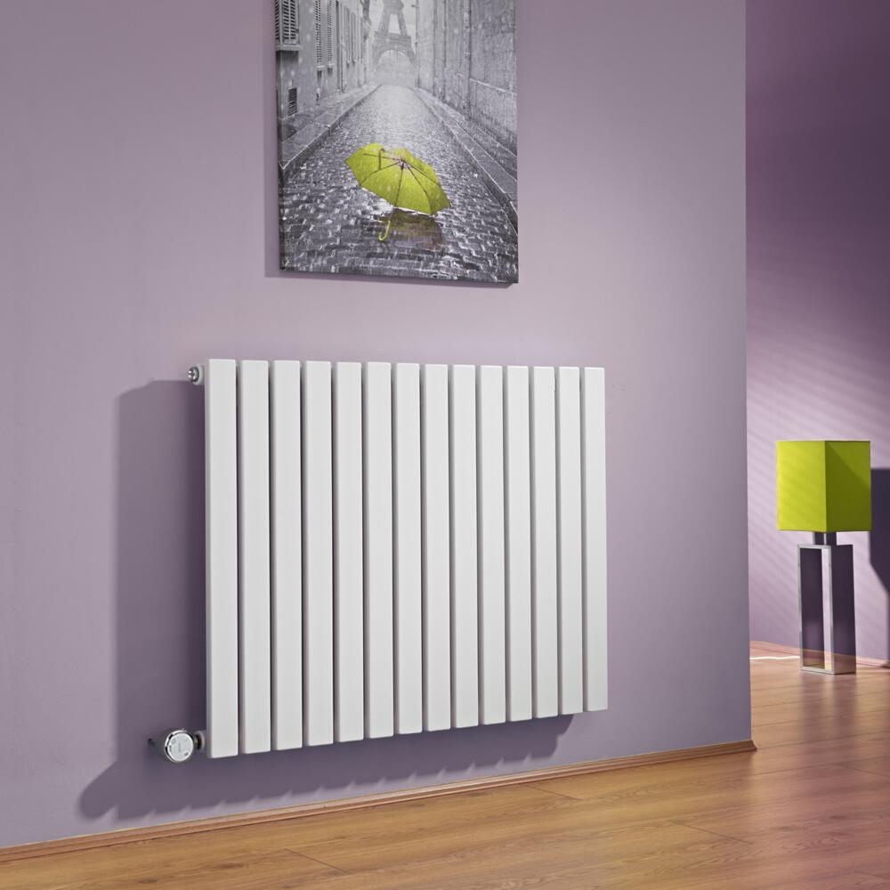 Design Heizkörper Elektrisch Horizontal Einlagig Weiß 635mm x 834mm inkl. ein 1000W Heizelement - Sloane