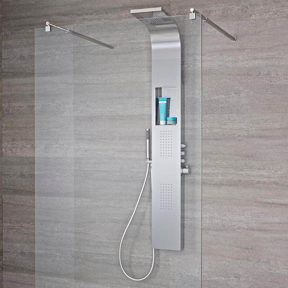 Duschpaneel mit Regal, 3 Funktionen & Push-Knöpfen an der Seite in Chrom - Vista