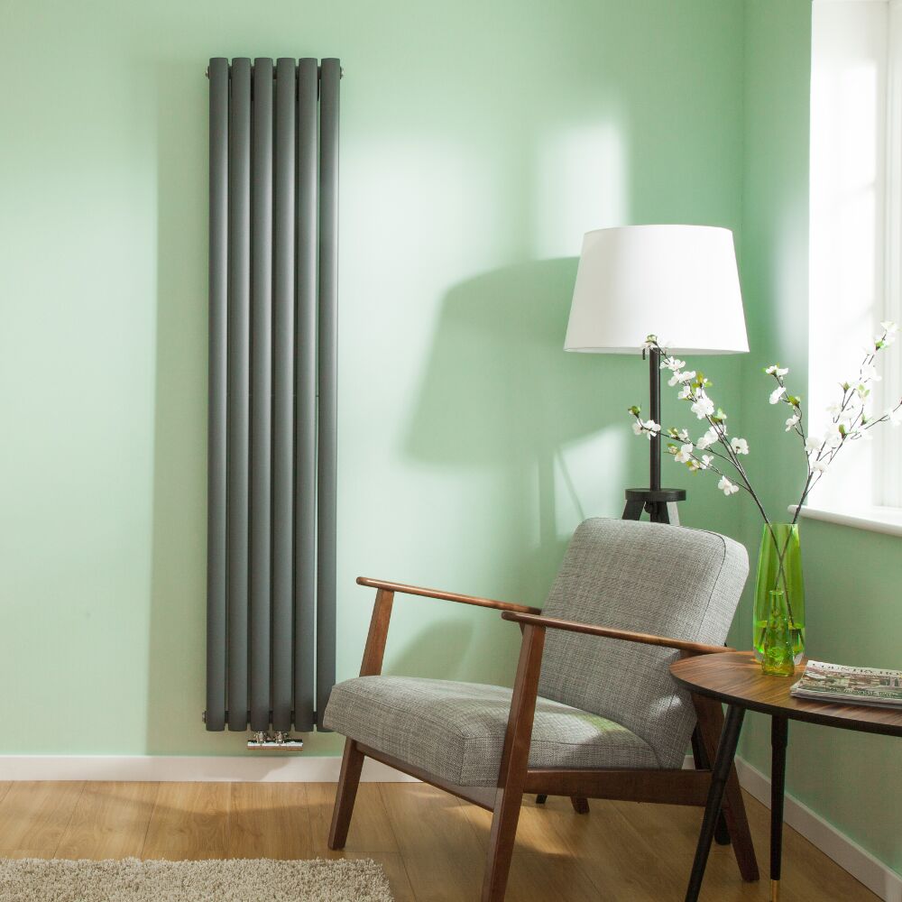 Design Heizkörper Mittelanschluss Anthrazit Vertikal 1780mm x 354mm 2-lagig - Revive Caldae