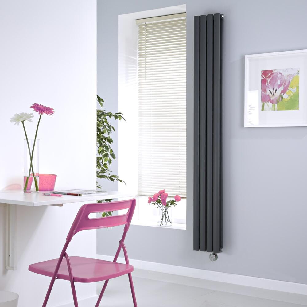 Design Heizkörper Elektrisch Vertikal Doppellagig Anthrazit 1780mm x 236mm inkl. 1x 1200W Heizelemente - Revive