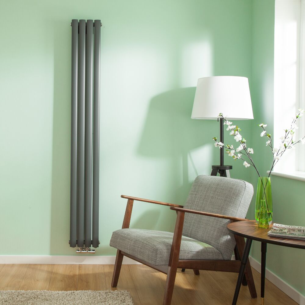 Design Heizkörper Vertikal Doppellagig Mittelanschluss Anthrazit 1780mm x 236mm 866W - Revive Caldae