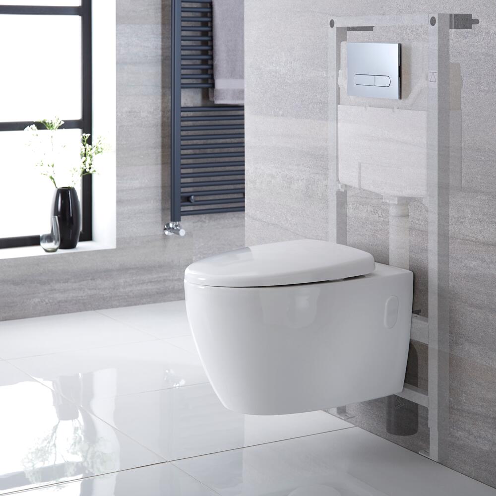 Hänge WC Oval inkl. Unterputzspülkasten 1150mm x 500mm und wählbarer Betätigungsplatte - Kenton