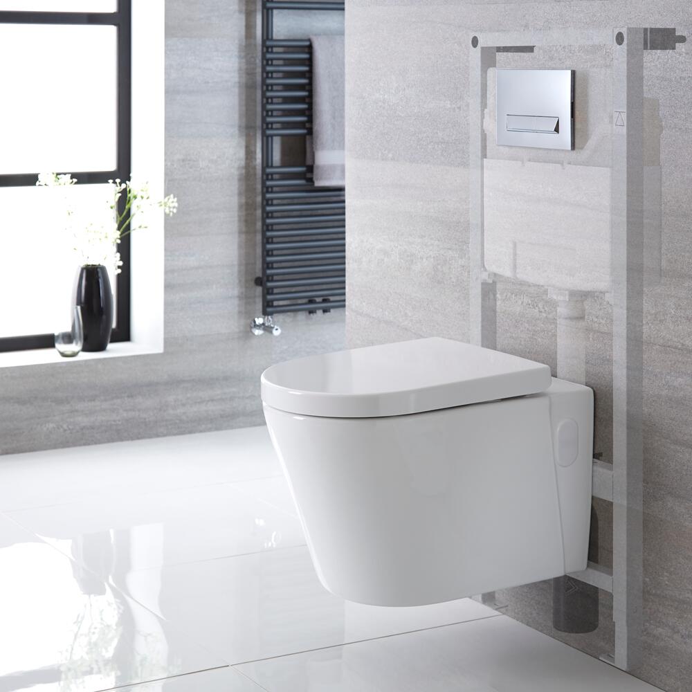 Hänge WC Oval inkl. Unterputzspülkasten 1150mm x 500mm und wählbarer Betätigungsplatte - Exton