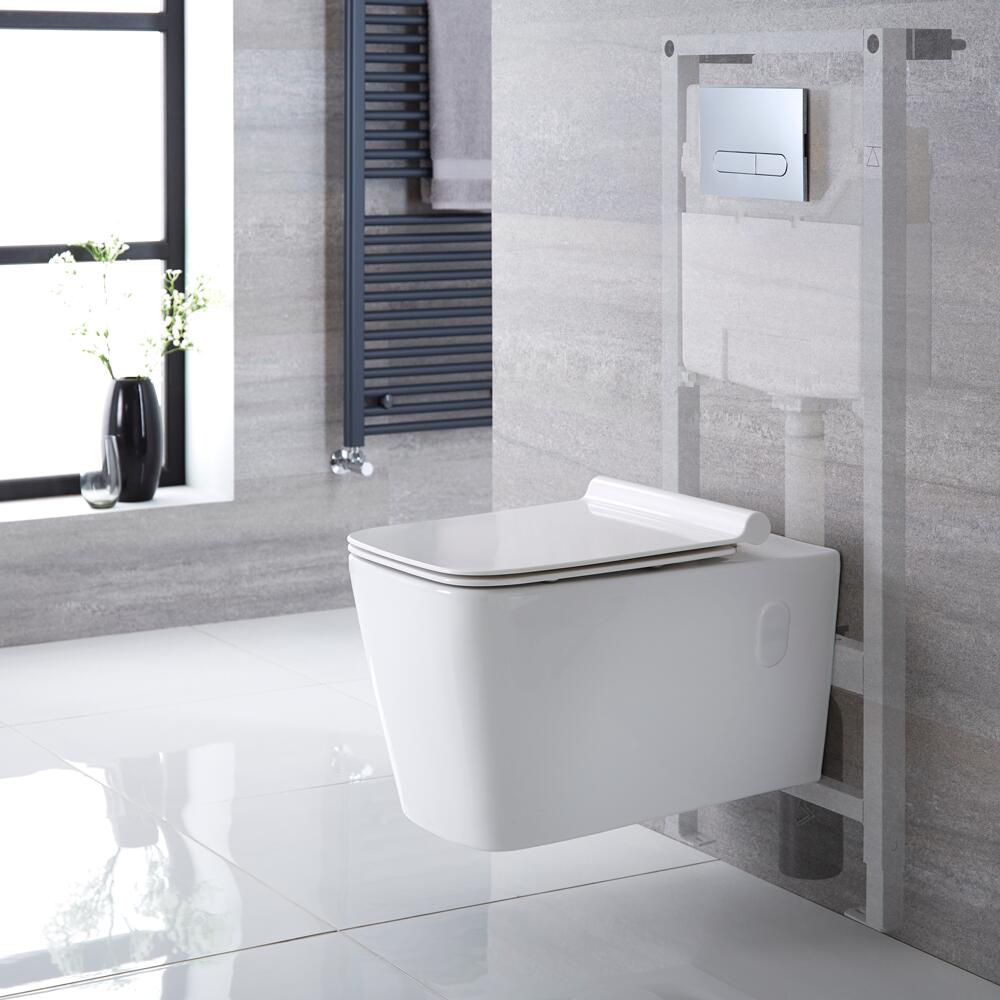 Hänge WC Quadratisch inkl. Unterputzspülkasten 1150mm x 500mm und wählbarer Betätigungsplatte - Sandford