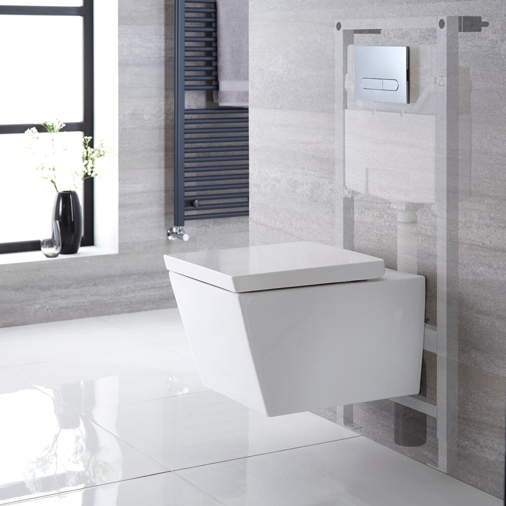 Hänge WC Quadratisch inkl. Unterputzspülkasten 1150mm x 500mm und wählbarer Betätigungsplatte - Halwell