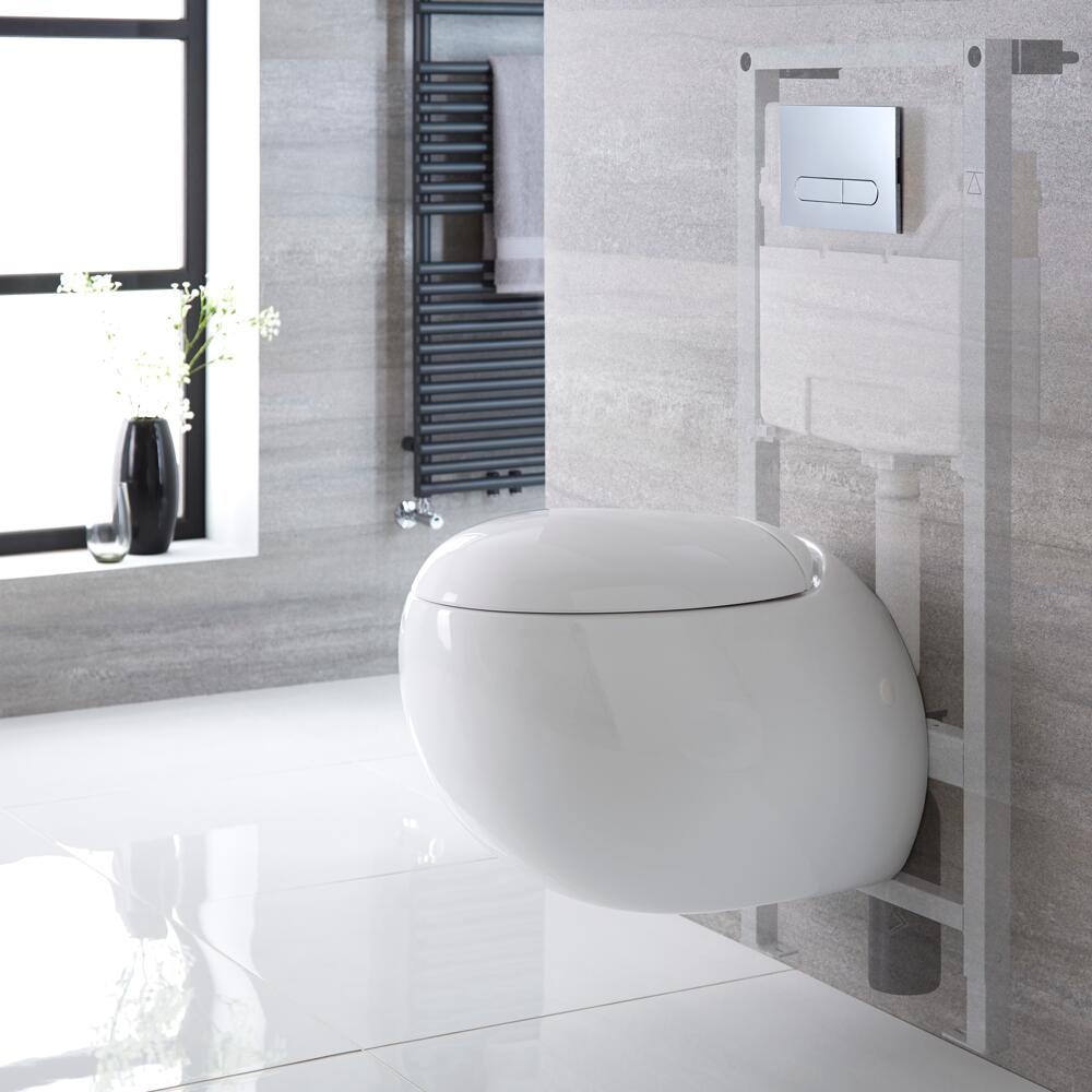 Hänge WC Oval mit Unterputzspülkasten & wählbarer Betätigungsplatte - Langtree
