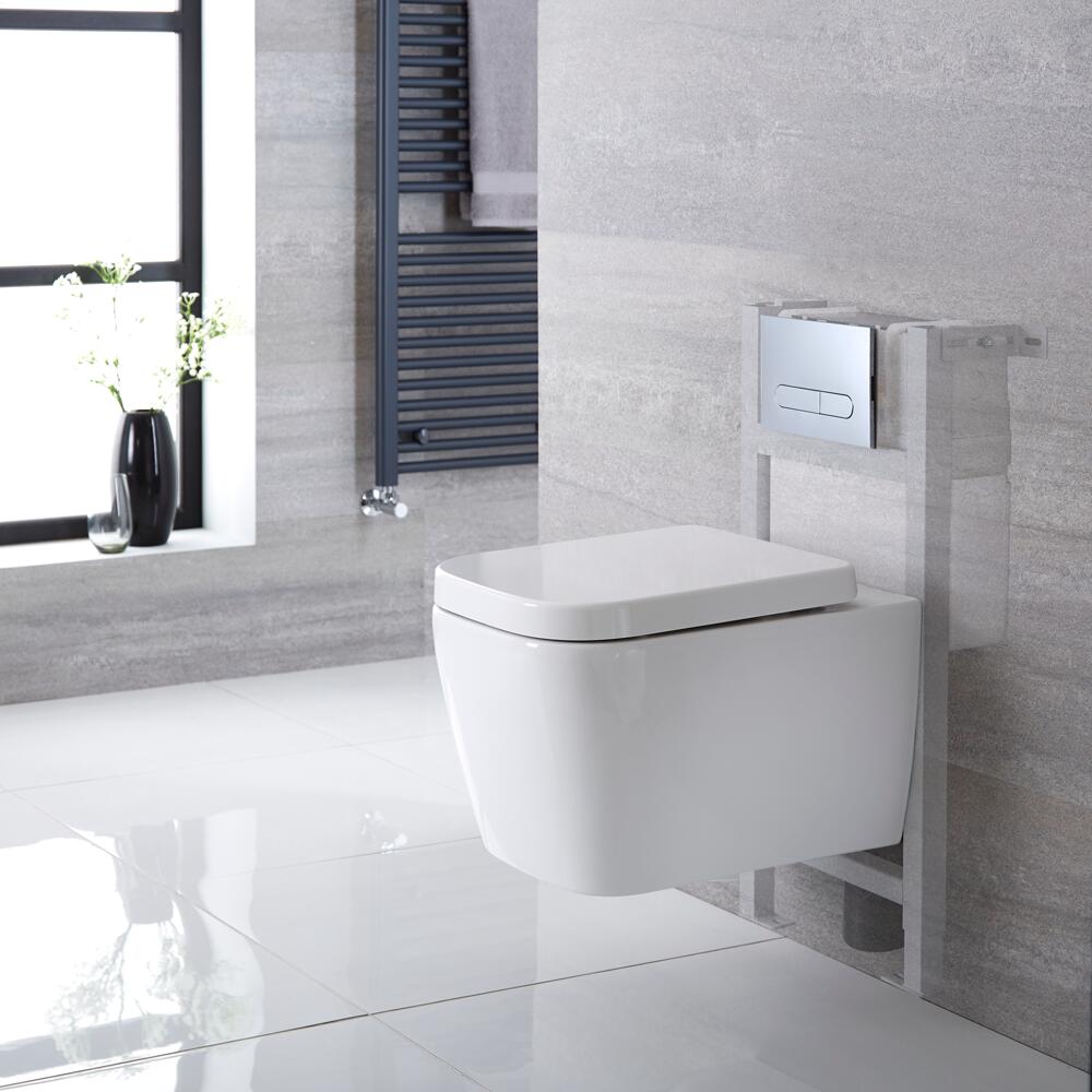 Hänge WC Quadratisch mit Unterputzspülkasten & wählbarer Betätigungsplatte - Milton