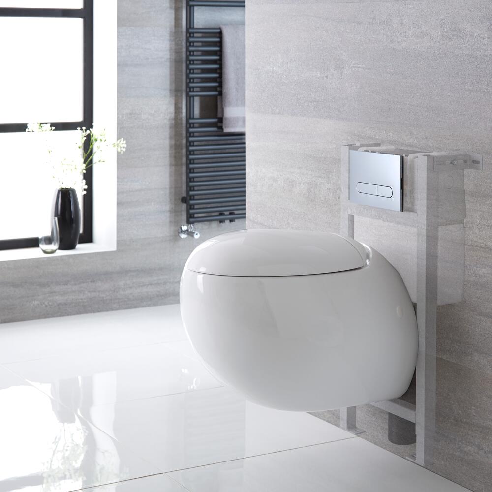 Hänge WC Oval mit Unterputzspülkasten für Verkleidung & wählbarer Betätigungsplatte - Langtree