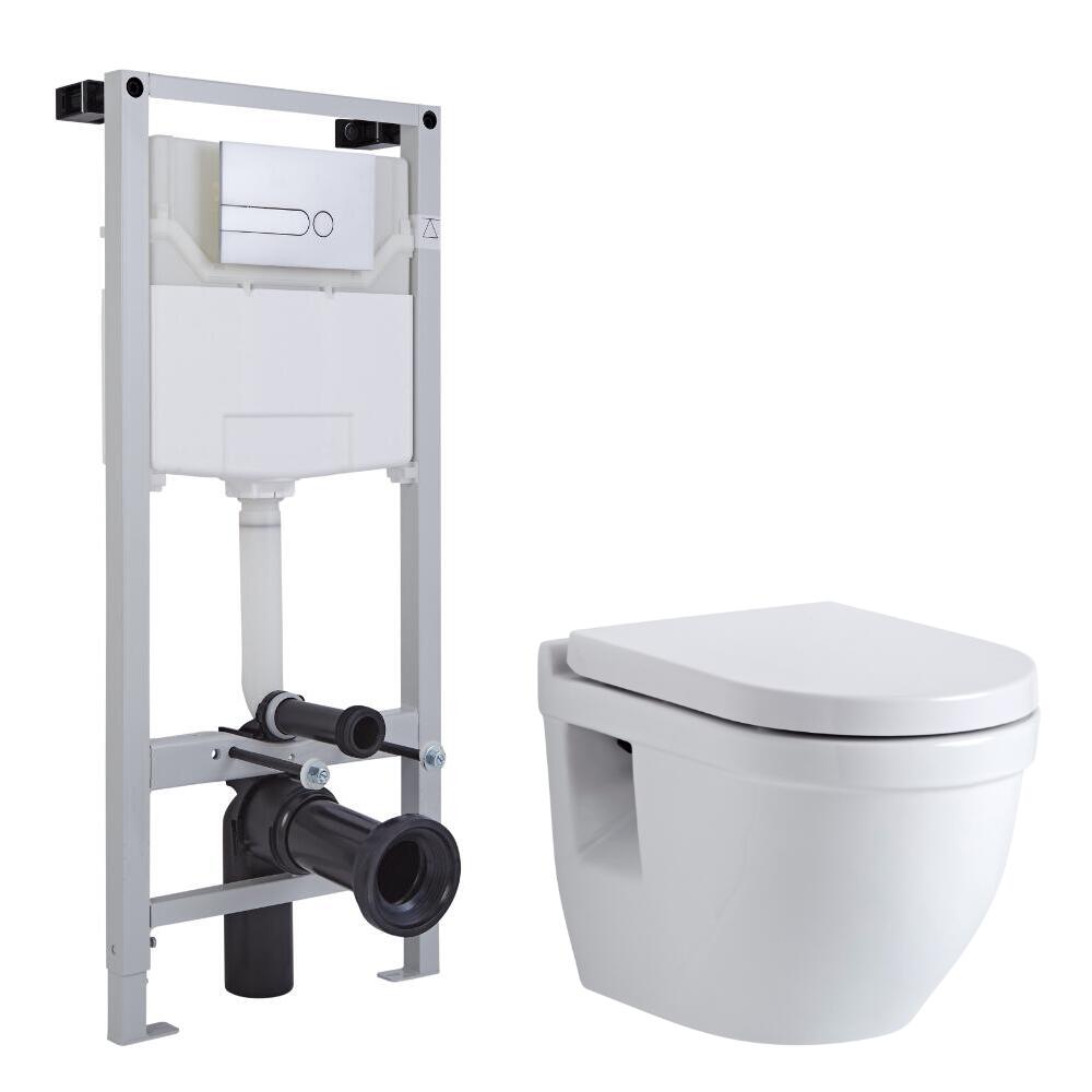 Hänge WC Oval mit Unterputzspülkasten & wählbarer Betätigungsplatte - Newby