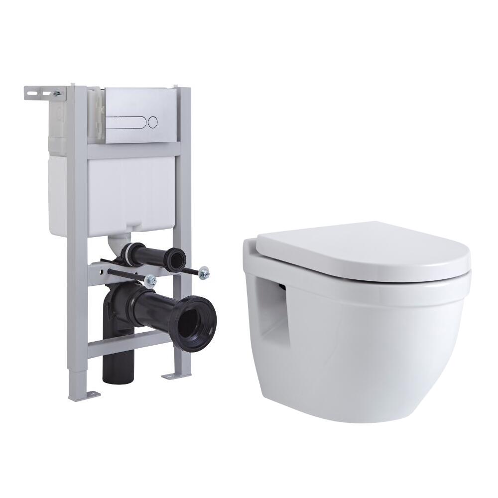 Hänge WC Oval mit Unterputzspülkasten für Verkleidung & wählbarer Betätigungsplatte - Newby