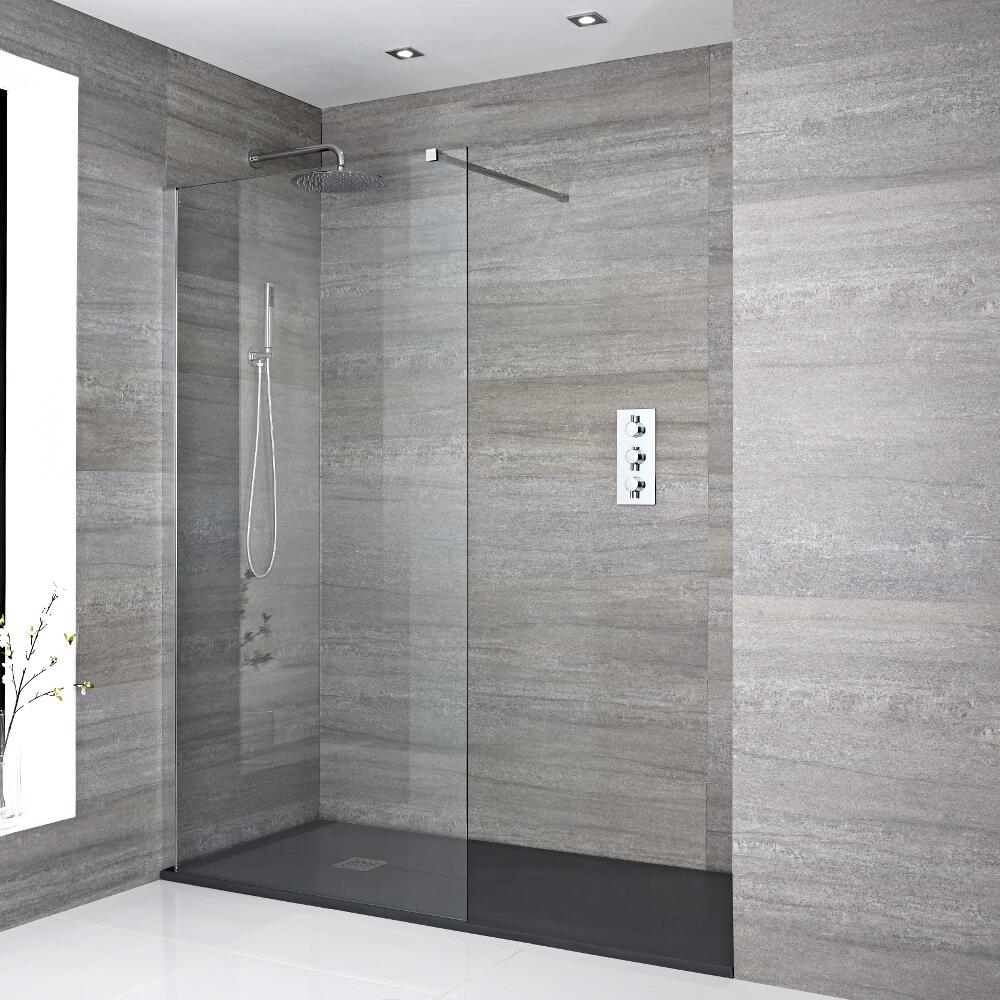 Walk-In Duschwand 1400mm x 800mm inkl. Anthrazit Duschtasse - Portland