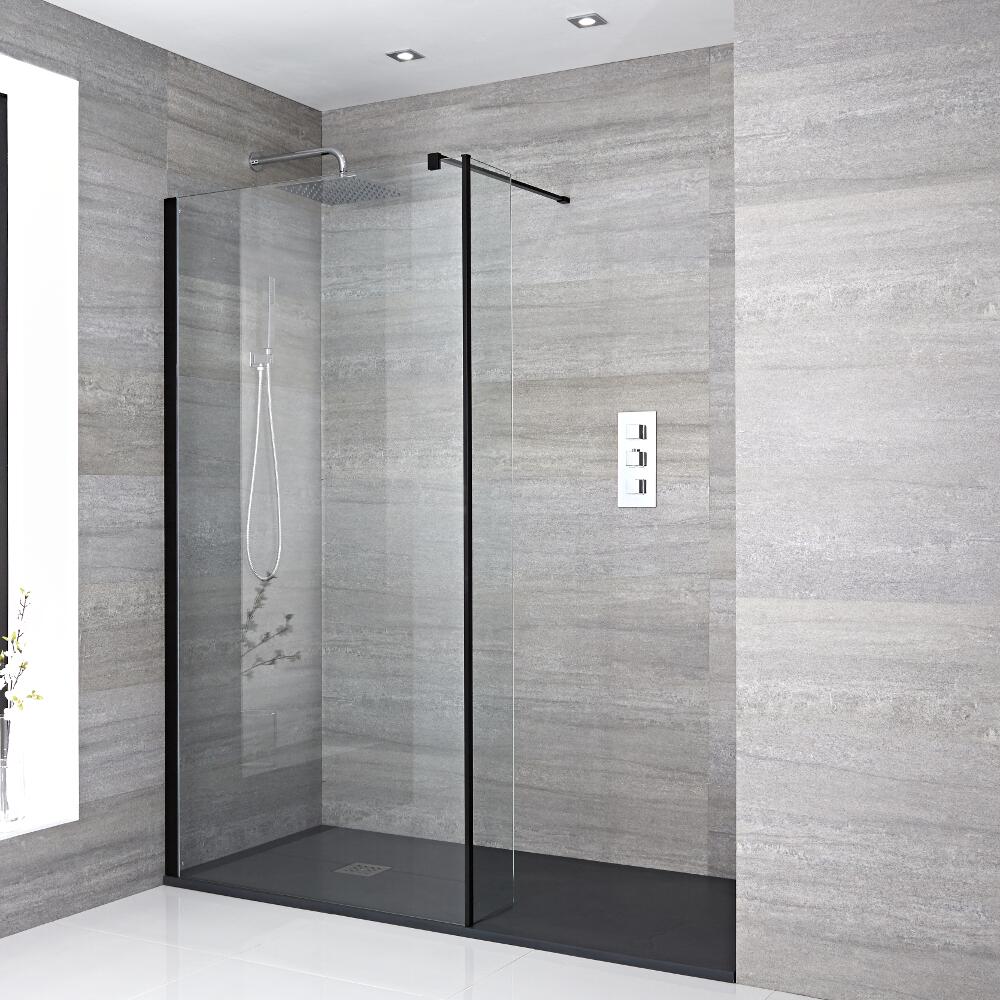 Walk-In Duschwand 1400mm x 900mm mit Seitenteil & Anthrazit Duschtasse - Nox