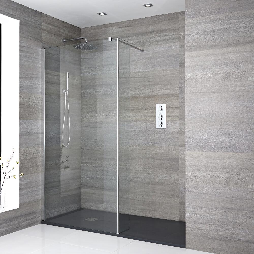 Walk-In Duschwand 1400mm x 900mm inkl. Seitenteil & Anthrazit Duschtasse - Portland