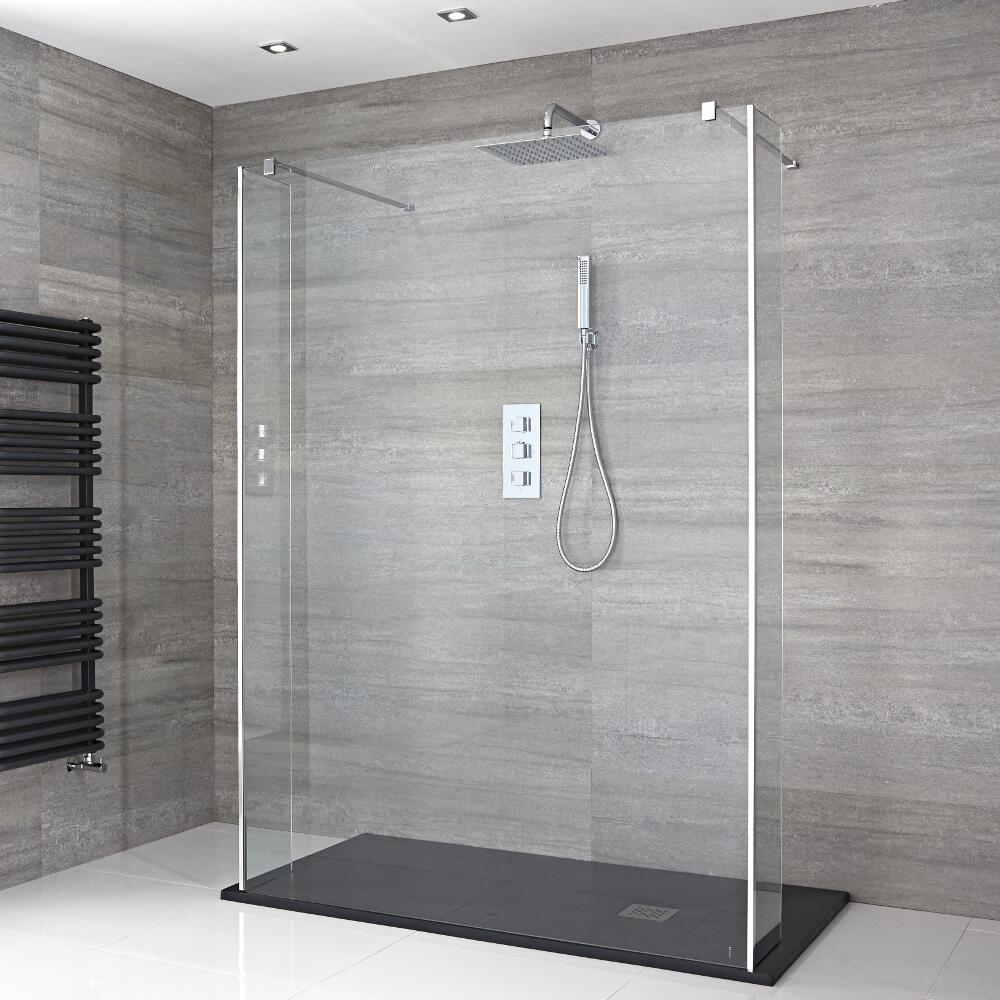 Walk-In Duschwand 1400mm inkl. 2 Seitenteile & 1400mm x 900mm Anthrazit Duschtasse - Portland