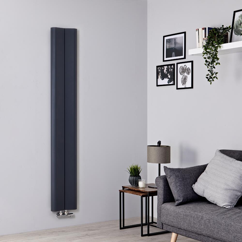 Design Heizkörper Anthrazit Vertikal 1600mm x 245mm 579W Mittelanschluss - Aloa