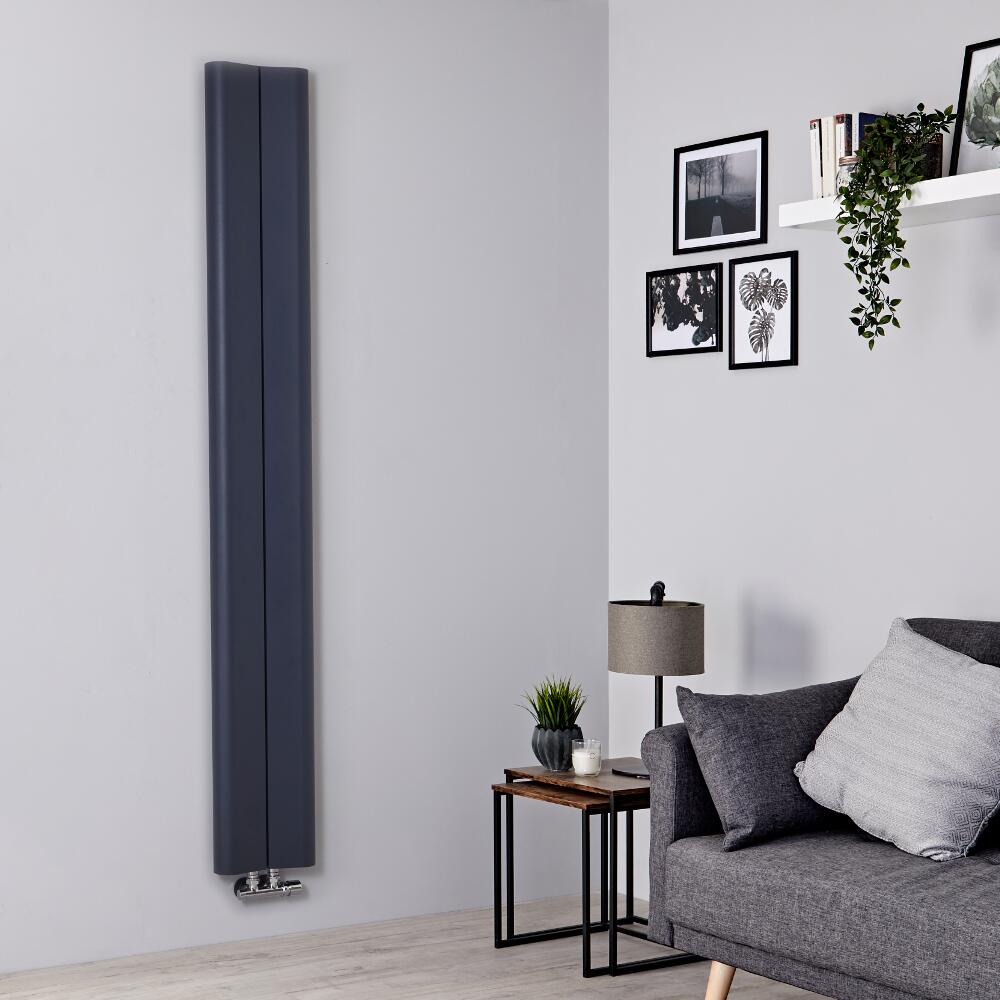 Designer Heizkörper Anthrazit Vertikal 1800mm x 295mm 652W Mittelanschluss - Aloa
